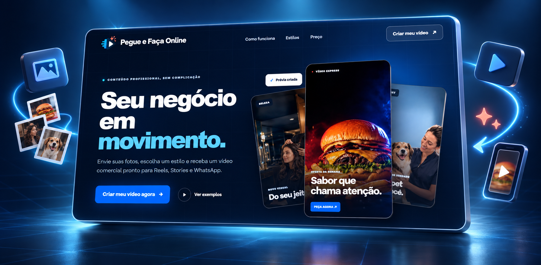 Tela do Pegue e Faça Online criando vídeos comerciais